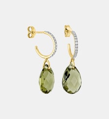 Boucles d'oreilles, quartz olive, diamants, or jaune Morganne Bello
