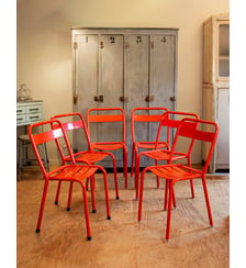 Lot de 6 chaises en métal rouges Alma N°2034 - Produit chiné Debongout