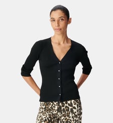 Cardigan col V tricot côtelé boutonné Ikks