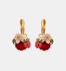 Boucles d'oreilles dormeuses fraise des bois et pierre rouge Les Néréides