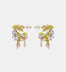 Boucles d'oreilles tiges glycine violette sur arabesque dorée, lierre et perles de cristal facettées Les Néréides