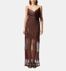 Robe lingerie en satin et dentelle avec franges à strass Pinko