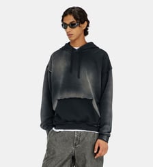 Sweat à capuche en coton délavé avec détails effilochés Diesel