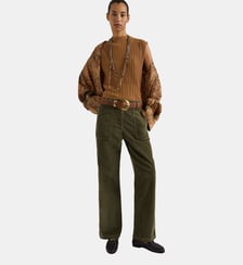 HIBISCUS BIS PANTS IN GARMENT-DYED VELVET - MILITARY GREEN Momonì