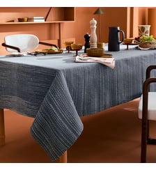 Nappe pur coton lavé motif jacquard bleu beige Cascades mineral Garnier Thiebaut