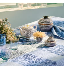 Nappe pur coton enduit motif jacquard vert Mille rameaux emeraude Garnier Thiebaut