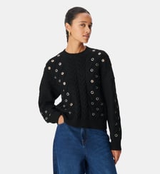 Pull tricot torsades et décor oeillets Ikks