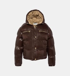 Doudoune courte à capuche en nylon brillant Schott