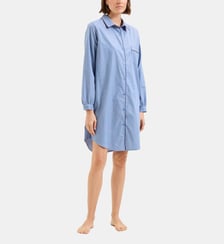 Chemise de nuit col classique en popeline de coton, Essentiel Rayé Laurence Tavernier