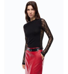 T-shirt côtelé avec manches en dentelle Pinko