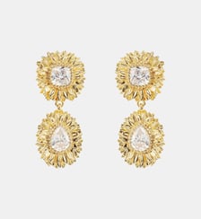 Boucles d'oreilles tiges pendantes pissenlits dorés et pierre taillée Les Néréides