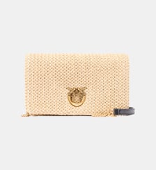 Petite pochette à bandoulière love bag click soft horizontal mini en raphia Pinko