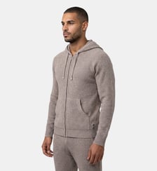 Sweat à capuche zippé en laine mérinos côtelée Ron Dorff