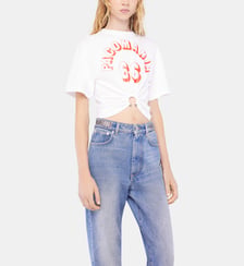 T-shirt piercing en coton imprimé Rabanne