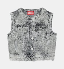 Veste en denim sans manches avec logo Diesel Kids