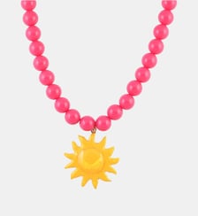 Collier de perles rose fuchsia pendentif soleil Balaboosté