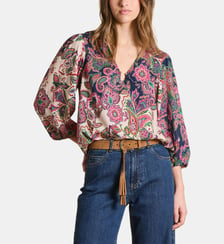 Top imprimé multicolore col V avec boucle La Fée Maraboutée