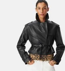Veste cuir bavolet et poche biais Ikks