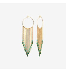 Boucles d'oreilles dorées vert irisé/vert sapin grand modèle - folk Caroline Najman