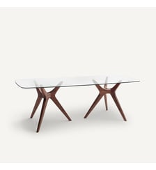 Table rectangulaire en verre et noyer massif, 8 couverts AM.PM