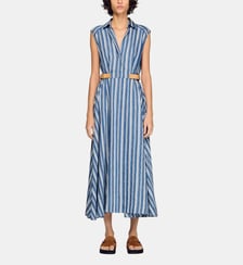 Robe longue à rayures et patte cuir Sandro