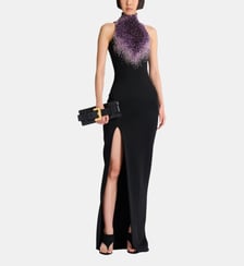 Robe dos-nu en jersey Milano brodé « Amethyst » Balmain