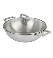 Wok en inox Ø28 cm, 2 anses fixes, avec couvercle en verre Cristel
