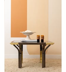 Table basse en verre fumé et laiton Donna N°1583- Produit chiné Debongout