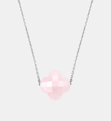 Collier, quartz rose poudre, or blanc Morganne Bello