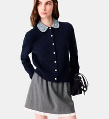 Cardigan avec col en popeline Maje