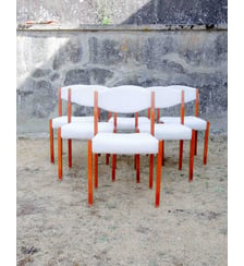 Lot de 6 chaises en bois et tissu bouclette Alma N°1763- Produit chiné Debongout