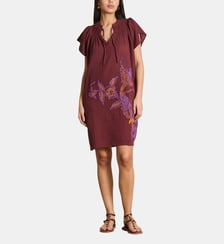 Robe courte en gaze de coton brodée col V La Fée Maraboutée