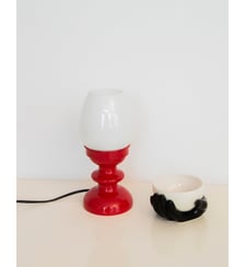 Lampe rouge en bois et verre Julia N°811- Produit chiné Debongout