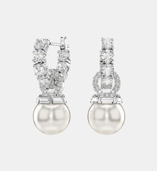 Pendants d'oreilles Matrix, Perle de cristal, Métal rhodié Swarovski