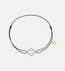 Bracelet, nacre blanche, diamants, cordon gris, or jaune Morganne Bello
