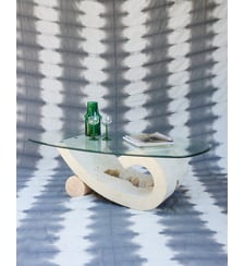 Table basse en travertin et verre Marie-Pierre N°84- Produit chiné Debongout