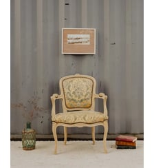 Fauteuil en bois et velours beige Ernest N°930- Produit chiné Debongout