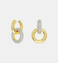 Anneaux d'oreilles Dextera, Design asymétrique, Boucle entrelacée, Doré à l’or 18 carats (750/1000) Swarovski
