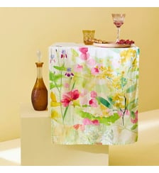 Chemin de table lin & coton lavé 150 g/m² imprimé rose jaune vert Souffle fleuri printemps Garnier Thiebaut