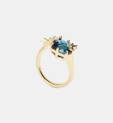 Bague ajustable toi et moi étoiles dorées et pierre carrée Les Néréides