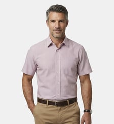Chemise à rayures rouge base twill coupe droite manches courtes Atelier Privé