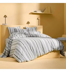Lot h.couette +taies pur coton lavé tissé teint rayé noir anthracite Portland granit Garnier Thiebaut