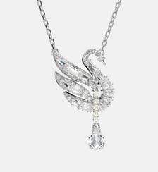 Pendentif Swan, Cygne, Métal rhodié Swarovski