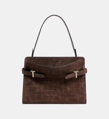 Sac porté épaule grand modèle Emie en cuir refente de velours embossé effet crocodile Le Tanneur