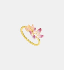 Bague ajustable fleur d'hellébores roses et violettes et oxyde de zirconium Les Néréides