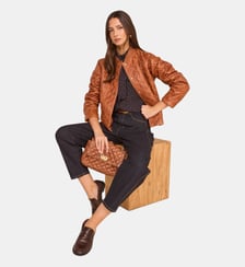 Blouson En Cuir Matelassé Cannelle Betsy Maison 123