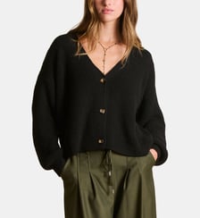 Gilet court ample en maille côtes perlées La Fée Maraboutée