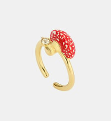 Bague ajustable champignon rouge et doré et cristal facetté Les Néréides