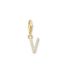 Thomas Sabo Pendentif Charm lettre V avec pierres blanches plaqué or doré or jaune 18 carats, Argent sterling 925 Thomas Sabo