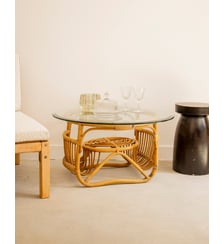 Table basse en verre et en rotin Léonie N°956- Produit chiné Debongout